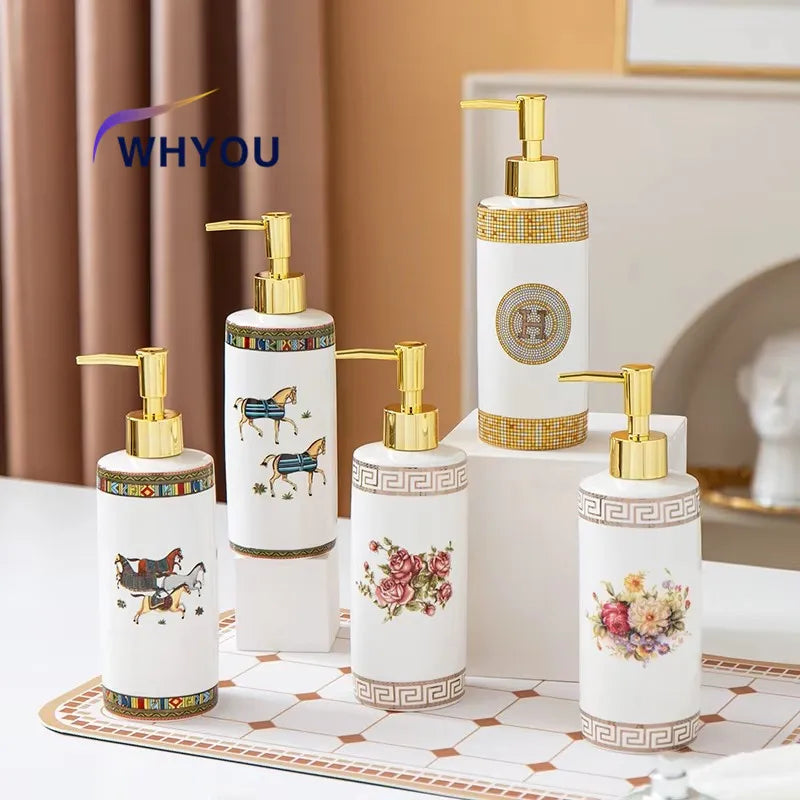 WHYOU-Cermic Liquid Soap Dispensers, Lotion Bottle, Emulsion, Latex Hand Wish Bottles, Light Luxury Bathroom Accessories Set