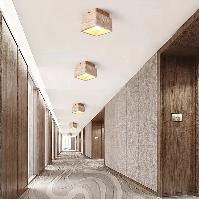 plafonnier carré jaune grotte pierre Style rétro chambre salon Surprise calme vent couloir luminaire - vue 5 sur 8
