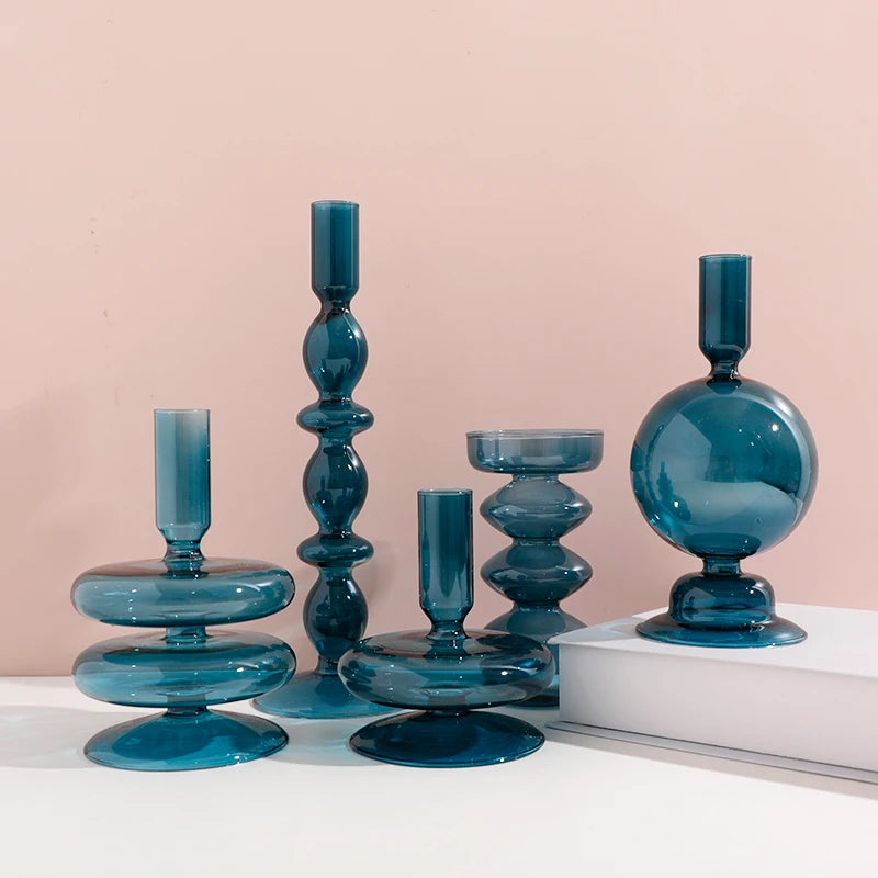 bougeoir en verre décoratif à rayures coniques pour événements festifs - vue 3 sur 30