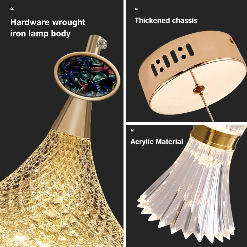 Plafond LED en cristal nordique lustre salon chambre chevet suspension lumières décor à la maison éclairage lampe suspendue pour plafond - vue 7 sur 16