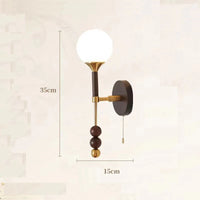 applique murale vintage en bois et verre avec interrupteur à câble