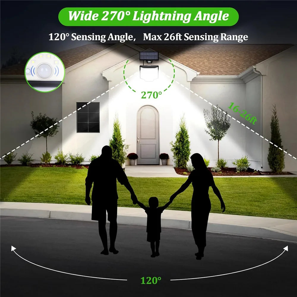 lumière solaire extérieure 166 led avec capteur de mouvement et télécommande - vue 9 sur 8