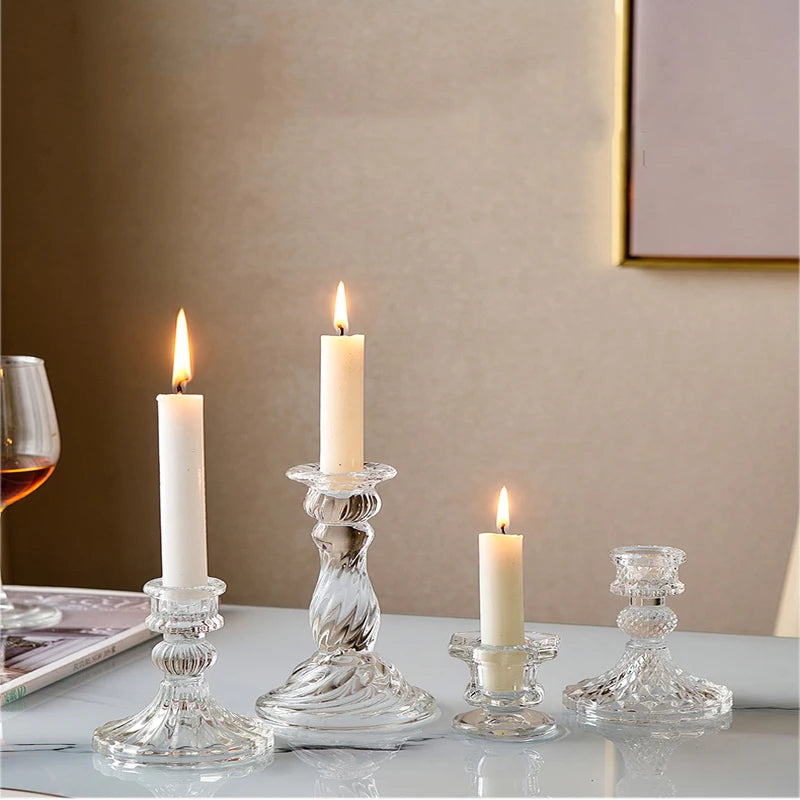 Vintage Clear Crystal Glass Candle Holder, Valentine's Day, Romantic Candlelight Dinner, Shooting Props, Home Wedding Decor, Hot