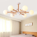 lustre en bois naturel avec abat-jour rond en verre moderne