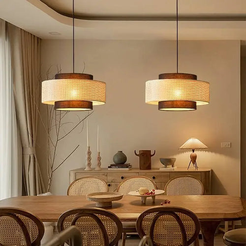 Suspension design à cannage en bambou rotin LED déco - vue 4 sur 10