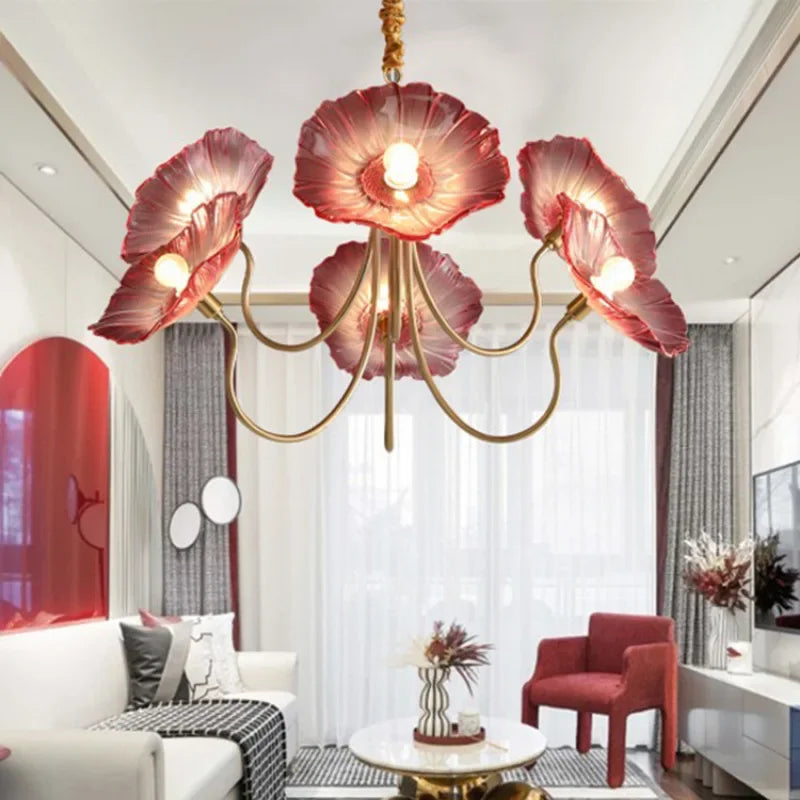 Moderner Glas-Kronleuchter Lotusblüte Design mit LED-Beleuchtung - vue 3 sur 14