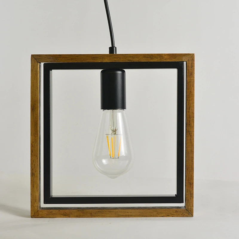 Vintage Loft-Pendelleuchte aus Holz und Metall für die Küche - vue 9 sur 9