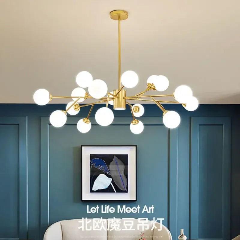 lustre nordique à led avec boule de verre pour luminaires suspendus