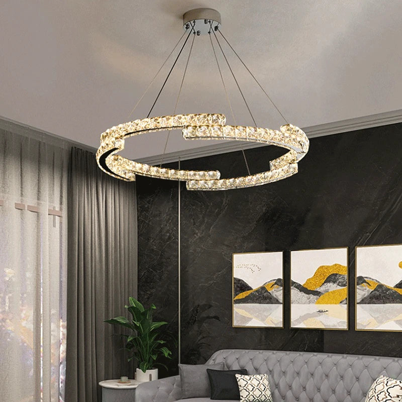 lustre nordique en cristal acier inoxydable miroir led intérieur - vue 2 sur 12