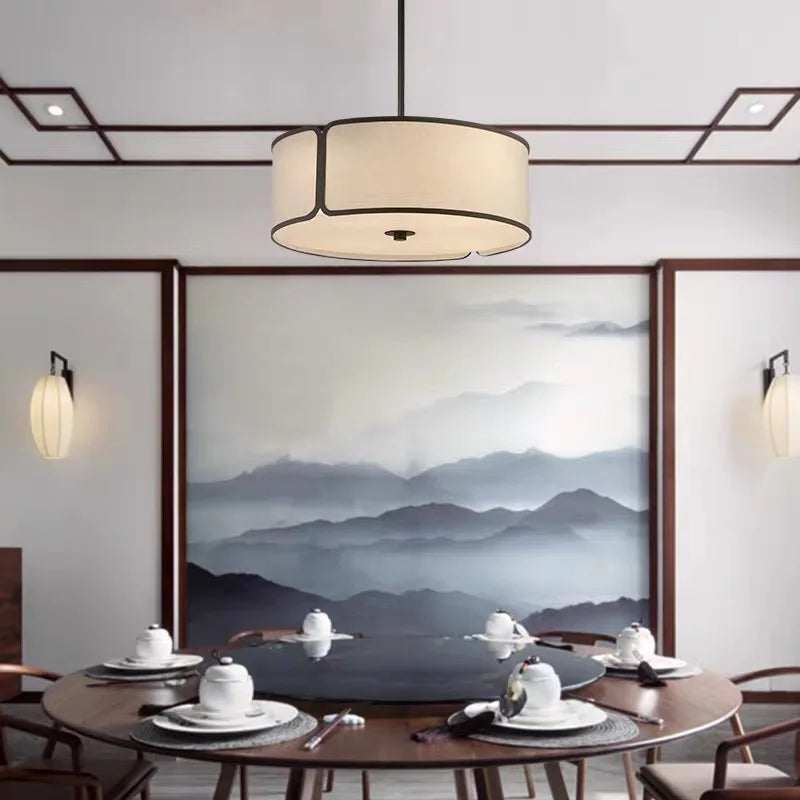 suspension Style chinois Zen circulaire tissu moderne rétro Simple salon étude Restaurant boutique décoration - vue 4 sur 7