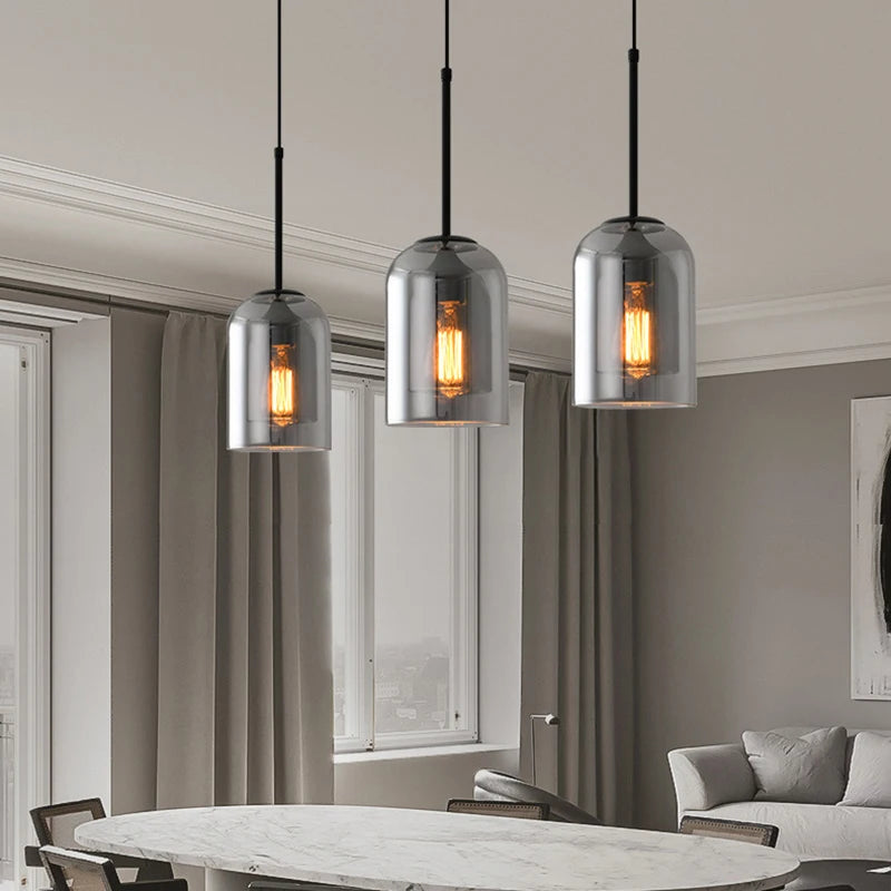 Suspension industriel vintage en verre fumé pour restaurant loft - vue 6 sur 30