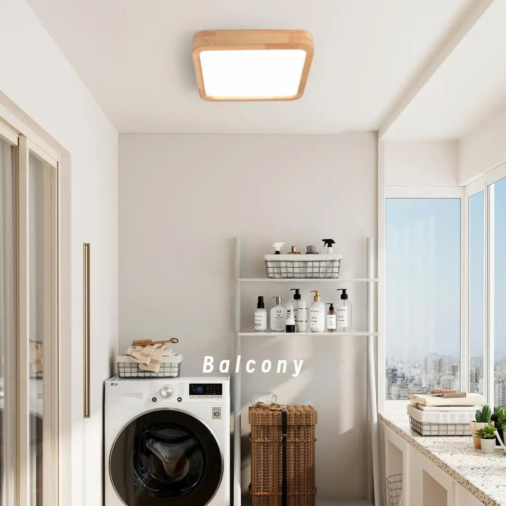 Plafonnier LED en bois Ultra-fin au design nordique moderne - vue 7 sur 8