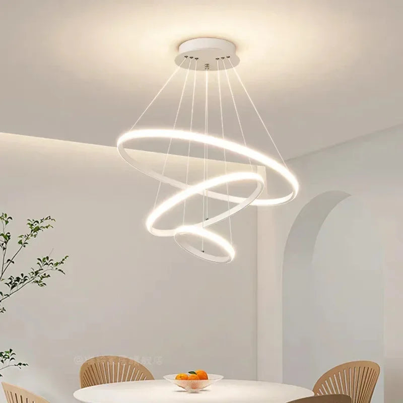 lustre moderne rond à trois cercles design élégant - vue 5 sur 13