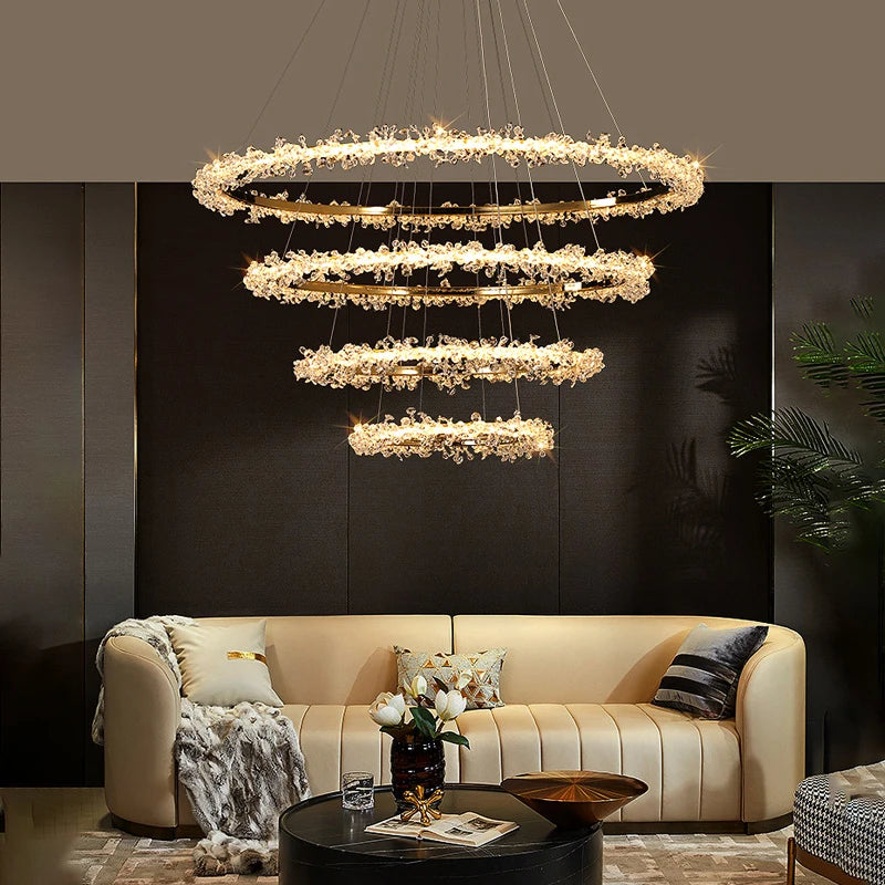 lustre moderne de luxe en cristal éclairage led annulaire variable