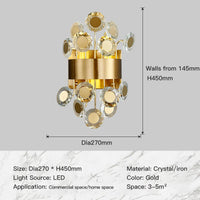 applique murale design moderne éclairage pour chambre à coucher en cristal or brossé décoration de la maison led