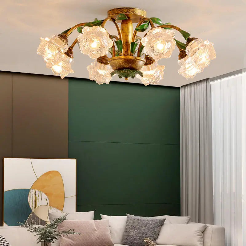 plafonnier led en verre 8 têtes style jardin français moderne pour magasin de fleurs - vue 4 sur 8