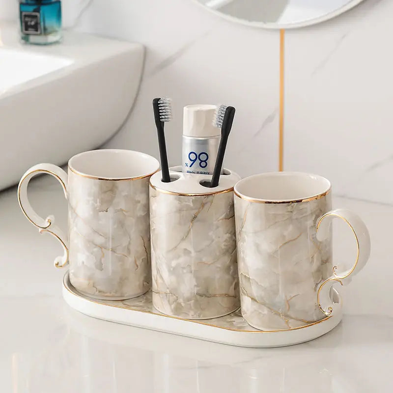 accessoires de salle de bain en céramique marbrée décorative et pratique - vue 14 sur 18