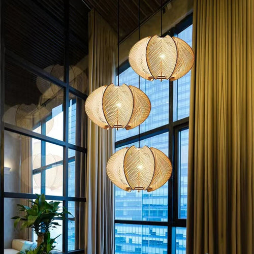 Pendelleuchte aus Stoff und Holz für Geschäft und Hotel - vue 4 sur 10