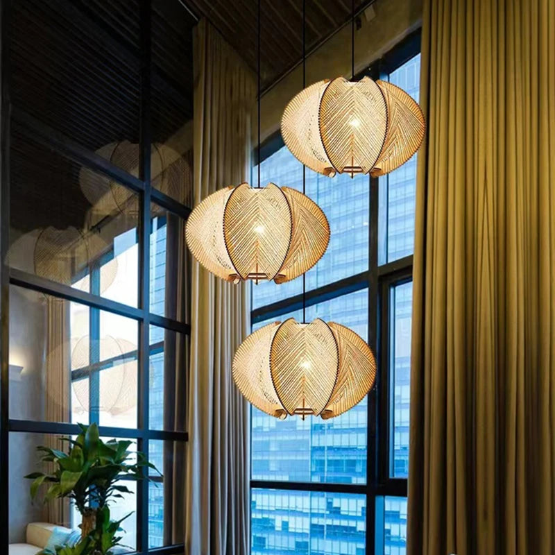 Pendelleuchte aus Stoff und Holz für Geschäft und Hotel - vue 4 sur 10