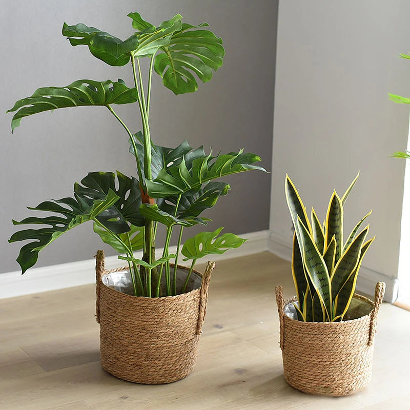 panier de rangement en jonc de mer fait main pour plantes et fleurs - vue 7 sur 9