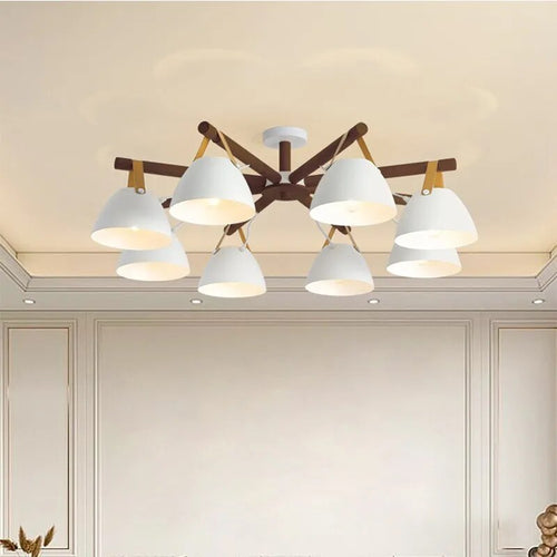 Plafonnier LED en bois avec ceinture en cuir