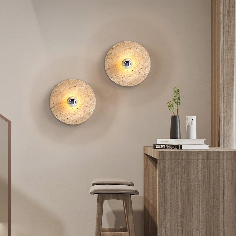 applique murale led rétro avec pierre naturelle ronde - vue 3 sur 8