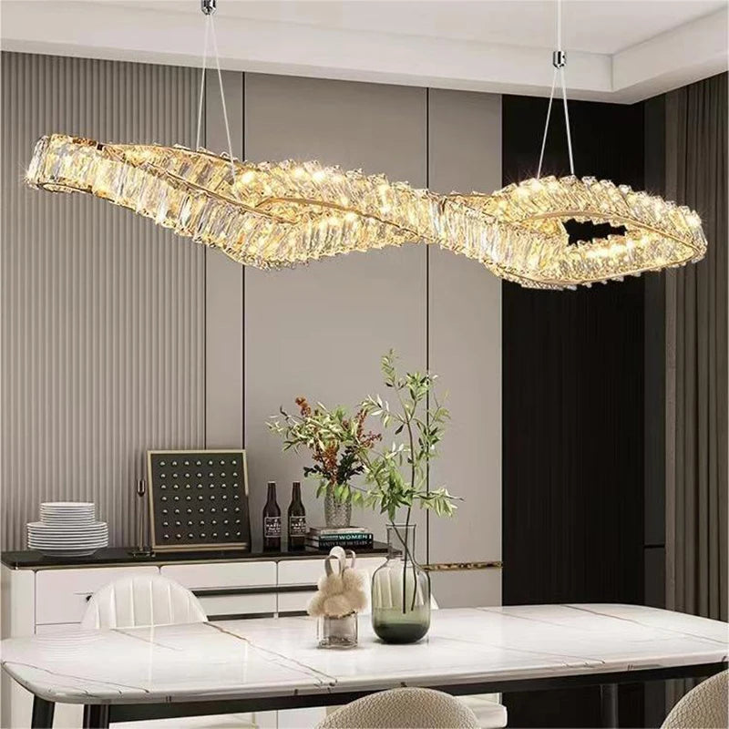 lustres modernes en cristal de luxe led suspendus dorés - vue 7 sur 10