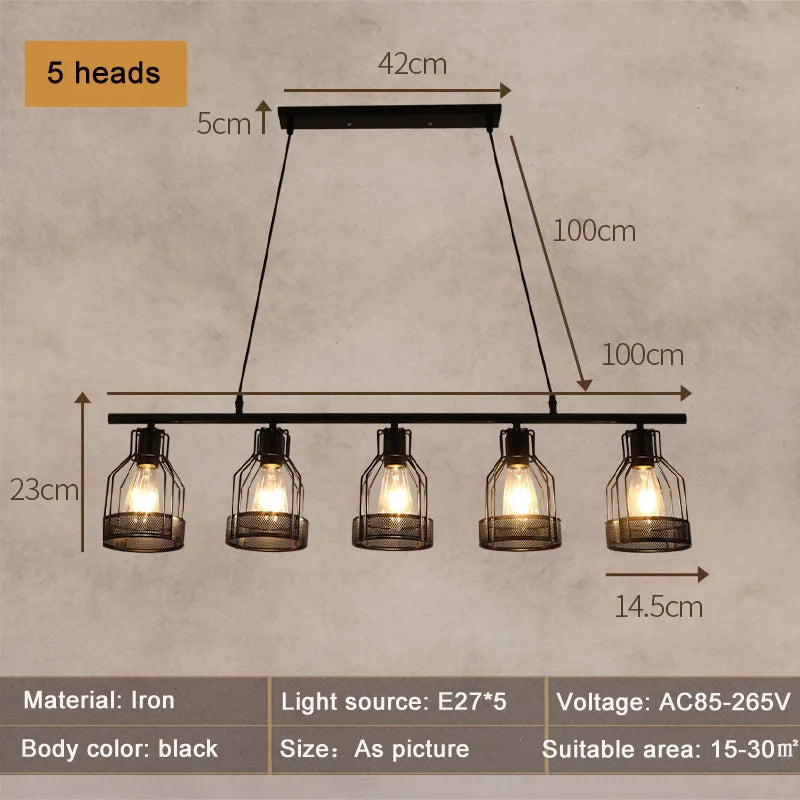 lustre loft rétro style industriel 3 4 5 têtes suspension - vue 7 sur 9