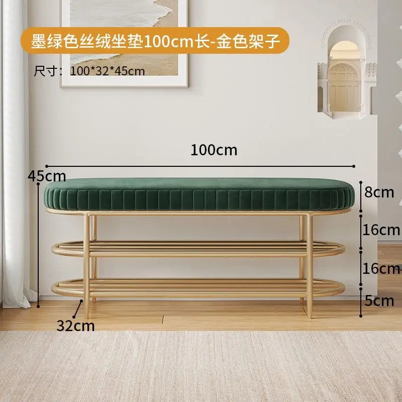 tabouret à chaussures pouf ottoman souple en cuir flanelle et coussin - vue 16 sur 18