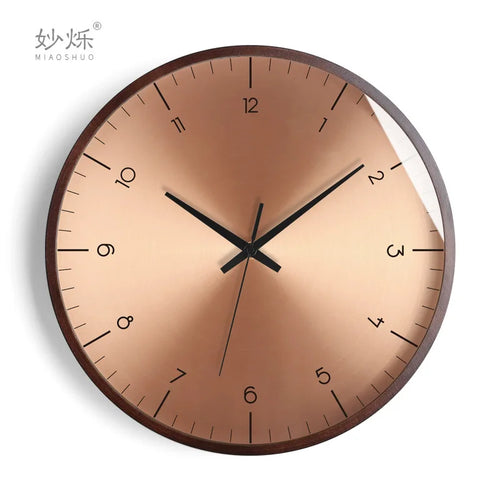 horloge murale design moderne en bois doré silencieuse et créative - vue 12 sur 19