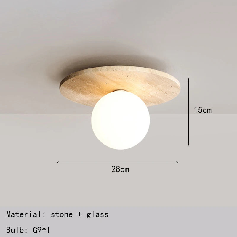 plafonnier rond en marbre avec ampoule en verre blanc naturel