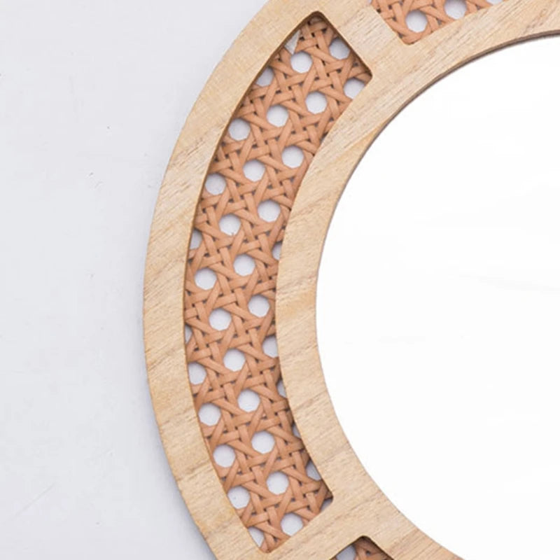 miroir rond en rotin bohème pour décoration intérieure - vue 7 sur 8