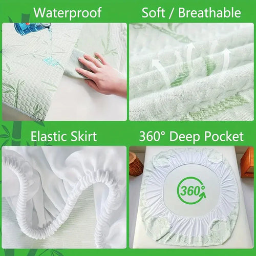 1pc Waterproof Bamboo Mattress Cover (Without Pillowcase), Cooling & Breathable Fitted Bed Sheet With 6-14inches Deep Pocket - vue 3 sur 7