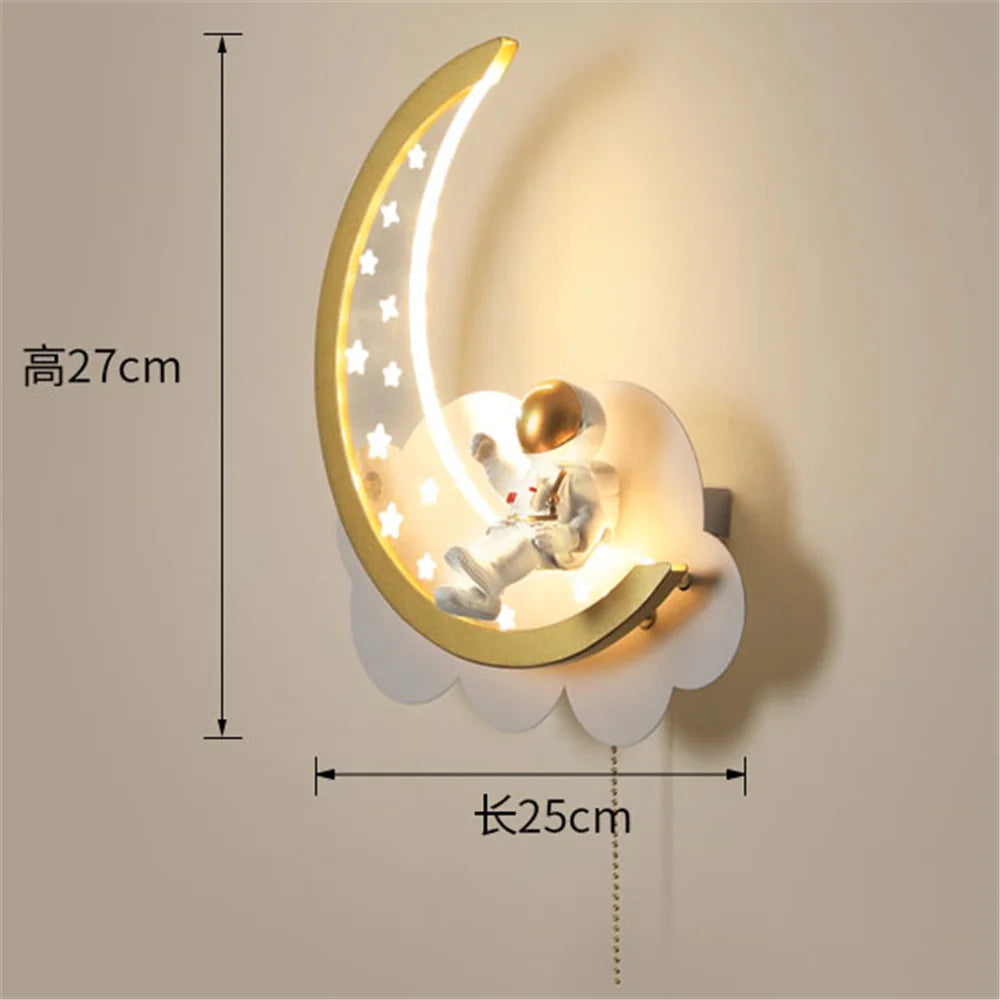applique murale led astronaute lune nuages pour enfant - vue 4 sur 8