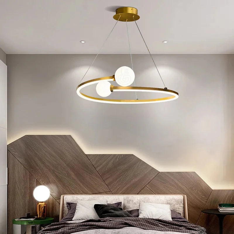lustre led anneau créatif nordique éclairage suspension moderne - vue 3 sur 9