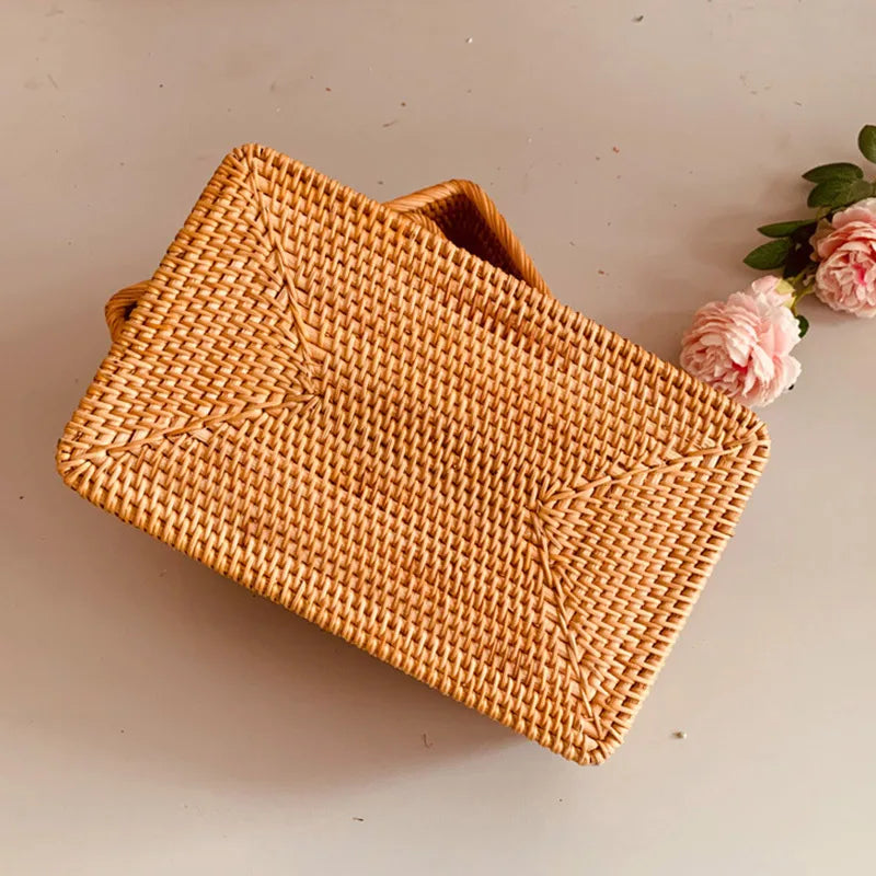 paniers rectangulaires en rotin tissés à la main pour rangement et décoration - vue 6 sur 8