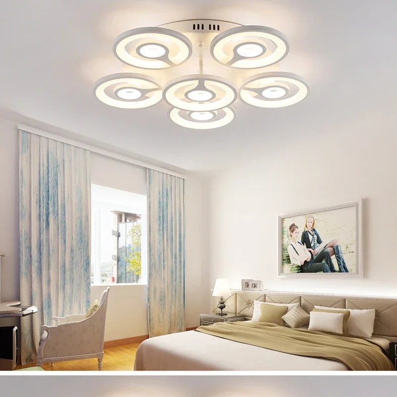 European New Multiple Heads Acrylic Led Ceiling Lamp For Bedroom Dining Room Round Iron Decoration Lighting chandeliers - vue 4 sur 10
