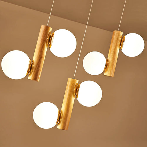 Moderne Pendelleuchte aus Holz und Glas für Restaurant - vue 6 sur 10