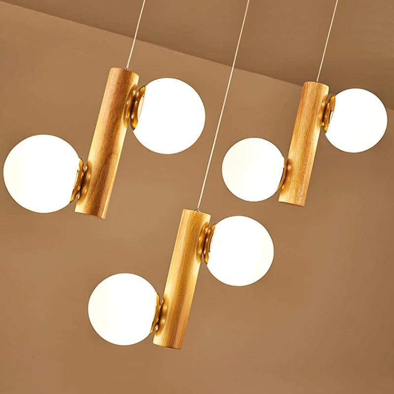 Moderne Pendelleuchte aus Holz und Glas für Restaurant - vue 5 sur 10