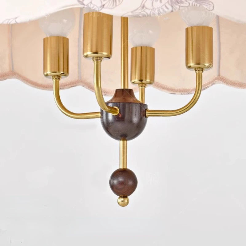 lustre médiéval français vintage en bois et tissu