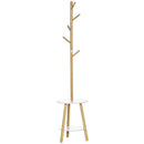 HOMCOM 2 in 1 bamboo stand rack with 2 shelves 5 hooks 39,5x39,5x171 cm