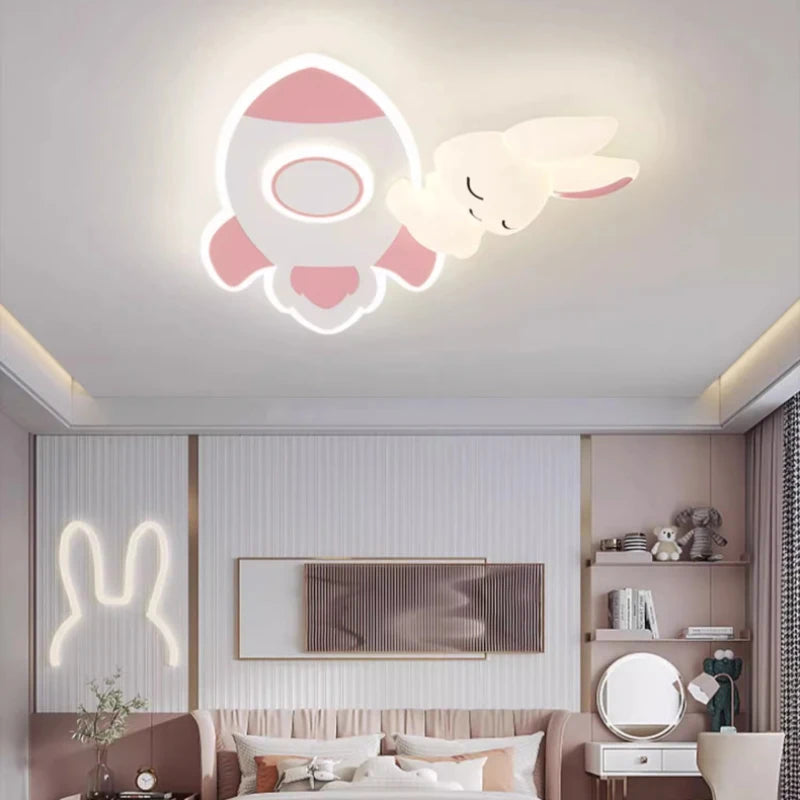 Mignon enfants chambre plafonniers LED blanc lapin lumière Simple dessin animé princesse chambre petite fille chambre décor plafonniers - vue 6 sur 10