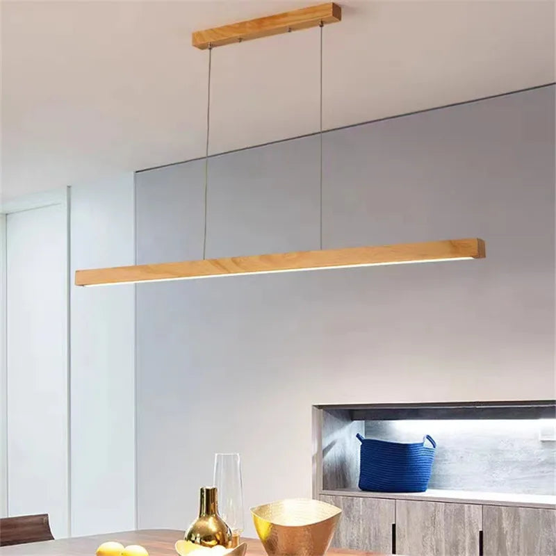 lustre rétro en bois de noyer avec bande longue pour loft - vue 5 sur 16