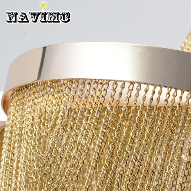 Lustres argentés modernes allumant le lustre de luxe de salon avec les lumières de gland en aluminium de chambre à coucher de frange d'or pour la cuisine