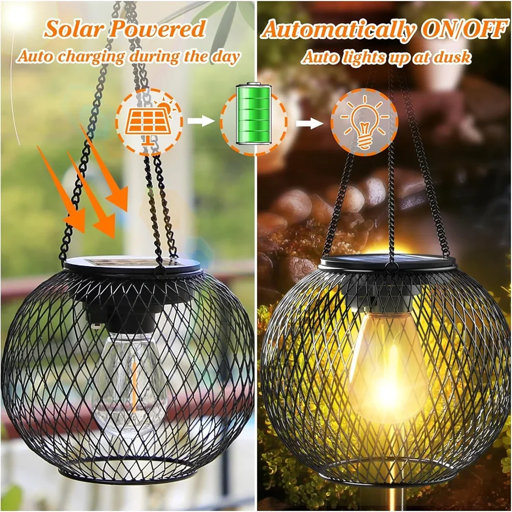 Solar Lantern Outdoor, Ortiny Upgraded Solar Lights for Outside Decorative Outdoor Hanging Lights Waterproof Solar Lanterns - vue 4 sur 6