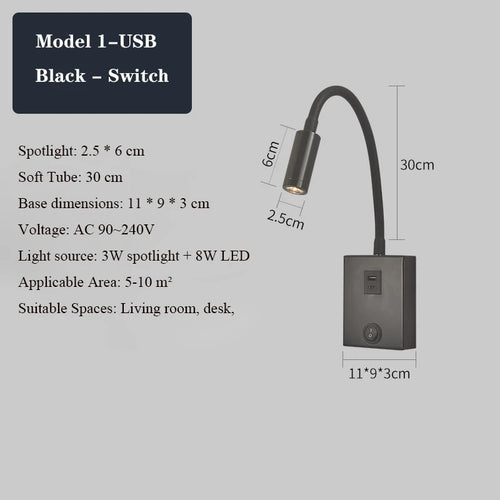 Moderne LED-Wandleuchte mit USB-Anschlüssen und Schalter - vue 8 sur 22