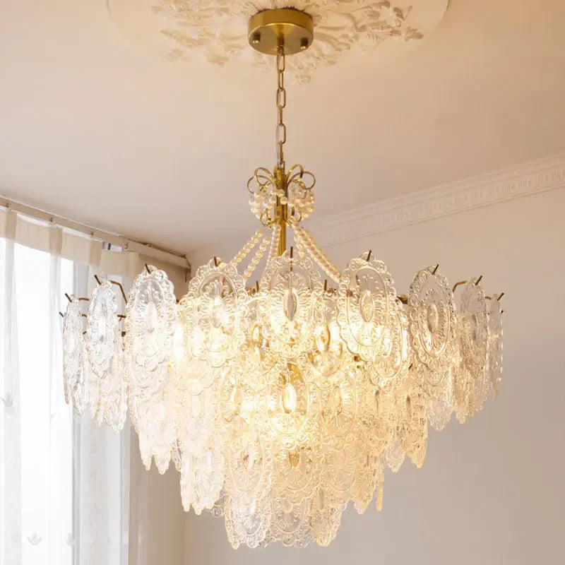Plafonnier LED suspendu en perles de crème au design moderne - vue 4 sur 23