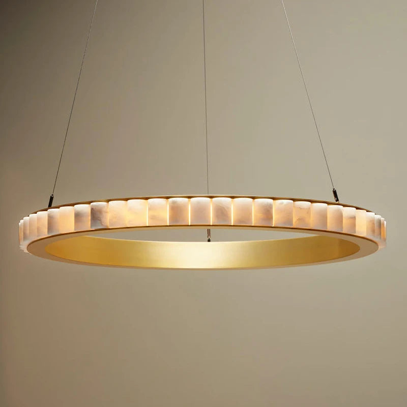 Lustre design anneaux LED postmoderne marbre or noir rond design pour salle à manger - vue 4 sur 16