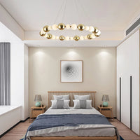 Kronleuchter LED Acrylkugel Mit Goldenem Ring Und Verstellbaren Kabeln