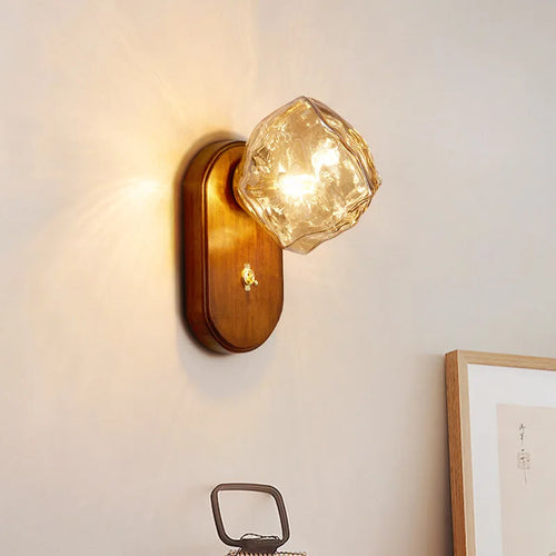applique murale led style moderne avec interrupteur en bois - vue 2 sur 9